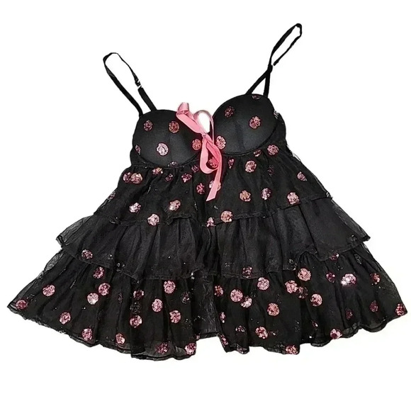 VICTORIA’S Secret Babydoll Slip Black Lace Flirty Sexy Little Thing top. 34 B - Picture 12 of 16